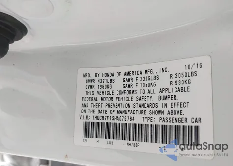 2017 Honda Accord Sport Se из США, поврежденный, VIN 1HGCR2F15HA079784